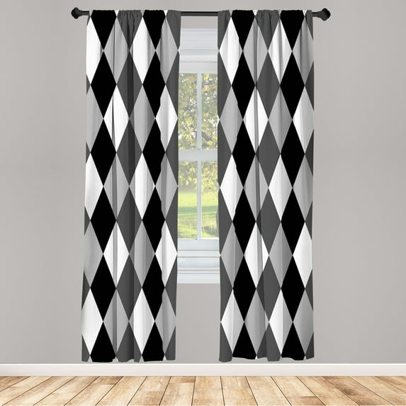 Ambesonne Geometric Curtains, Black and White Rhombus, Pair of 28"x63", Grey Pale Grey and Black