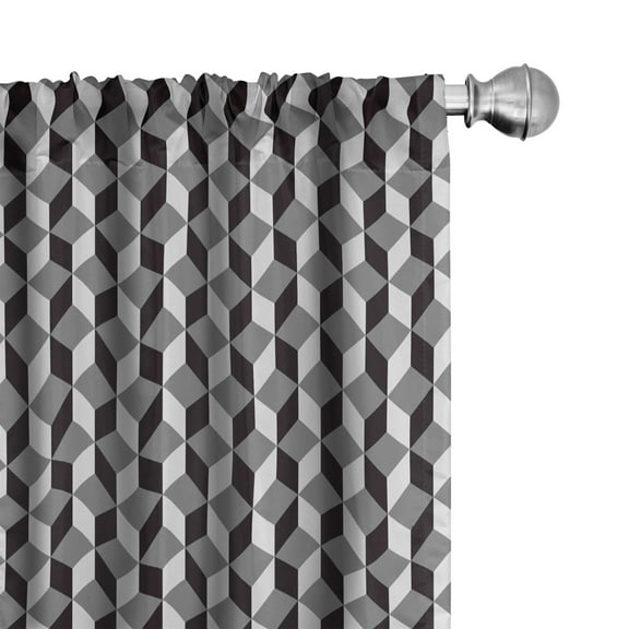 Ambesonne Geometric Curtains, Chevron Zigzags Cubes, Pair of 28"x95", Black Grey and Pale Grey