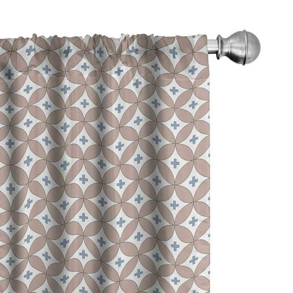 Ambesonne Geometric Curtains, Circles Plus Signs, Pair of 28"x84", Dried Rose Slate Blue