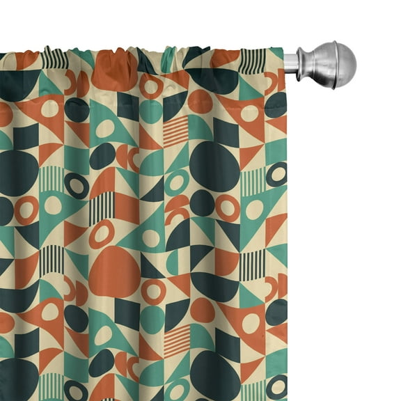 Ambesonne Geometric Curtains, Circles Square Triangle, Pair of 28"x63", Vermilion and Sea Green