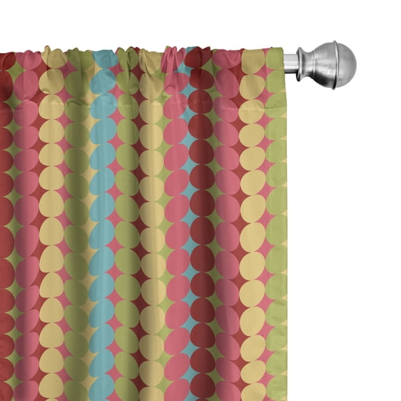 Ambesonne Geometric Curtains, Circles Stars Colorful, Pair of 28"x95", Dark Coral Sand Brown