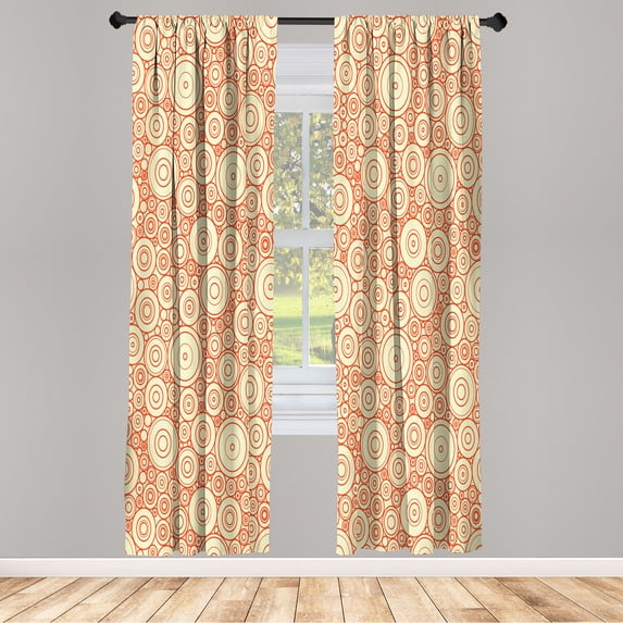 Ambesonne Geometric Curtains, Circles and Rounds Simple, Pair of 28"x63", Red Cream