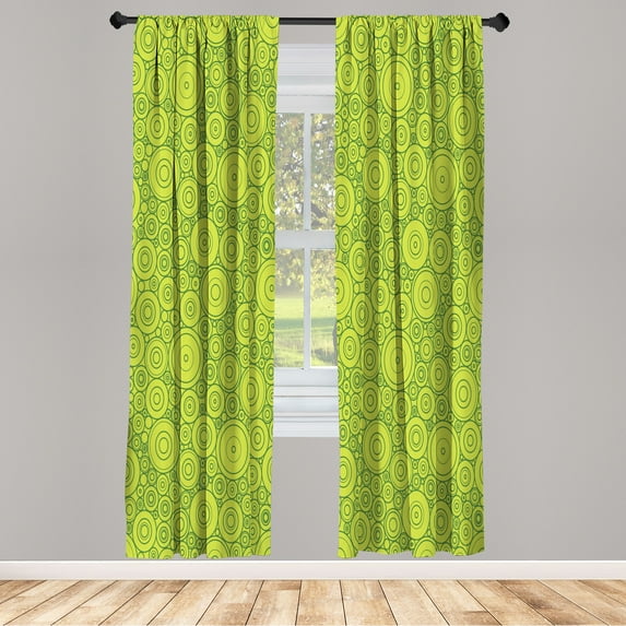 Ambesonne Geometric Curtains, Circles and Rounds Simple, Pair of 28"x84", Yellow Green