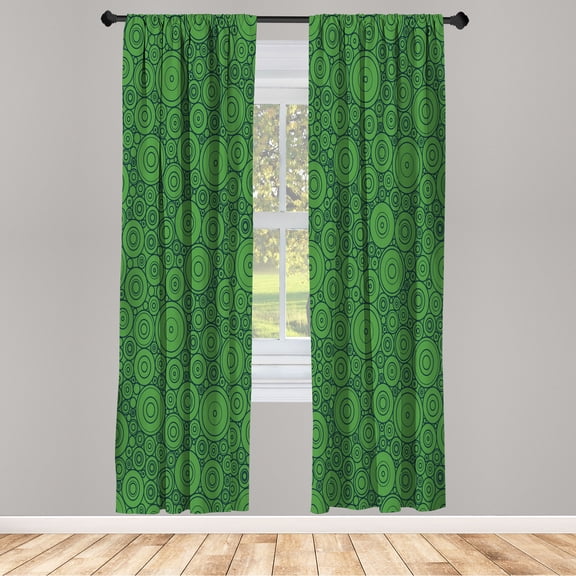 Ambesonne Geometric Curtains, Circles and Rounds Simple, Pair of 28"x95", Fern Green