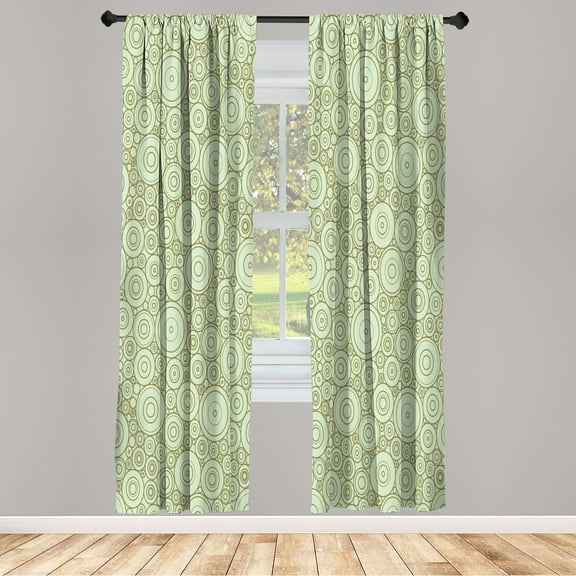 Ambesonne Geometric Curtains, Circles and Rounds Simple, Pair of 28"x95", Pistachio Green