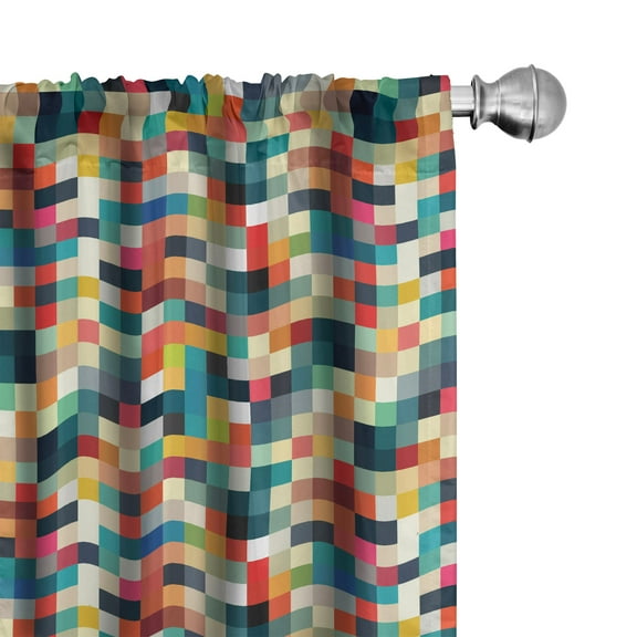 Ambesonne Geometric Curtains, Colorful Squares Grid, Pair of 28"x84", Multicolor