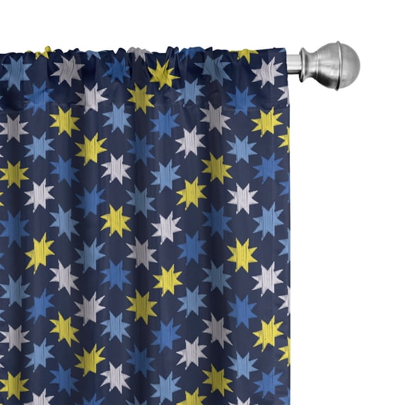 Ambesonne Geometric Curtains, Colorful Stars Celestial, Pair of 28"x95", Yellow and Dark Slate Blue