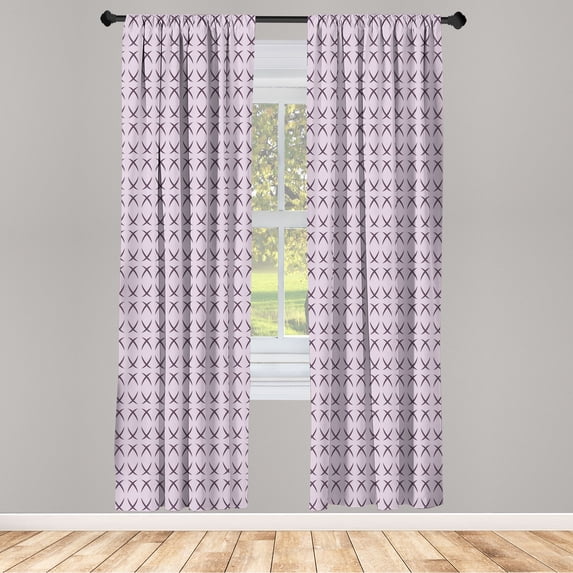 Ambesonne Geometric Curtains, Contemporary Art Rounds, Pair of 28"x63", Mauve Eggplant