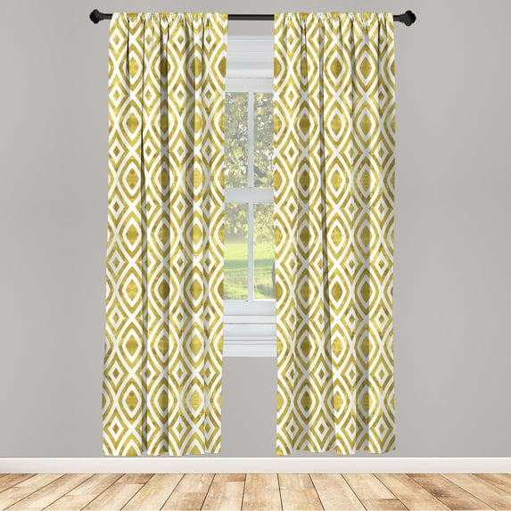Ambesonne Geometric Curtains, Convex and Concave, Pair of 28"x84", Earth Yellow and White
