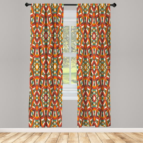 Ambesonne Geometric Curtains, Damask Floral, Pair of 28"x84", Multicolor