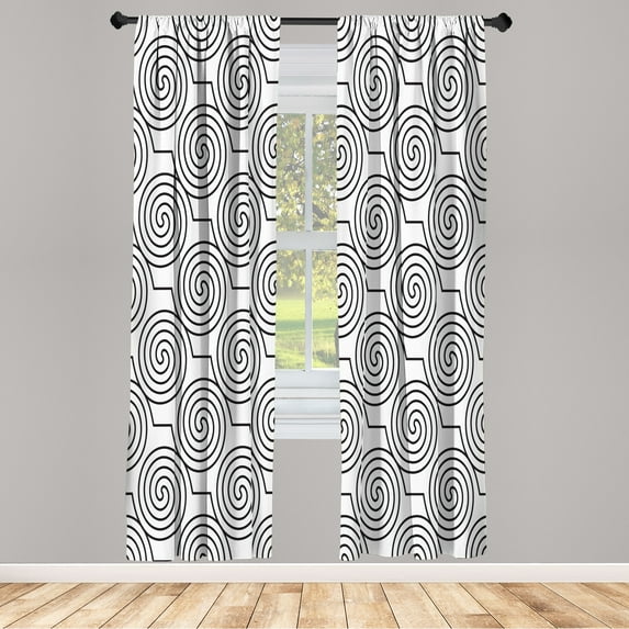 Ambesonne Geometric Curtains, Diagonal Zigzag Swirl, Pair of 28"x84", Black and White