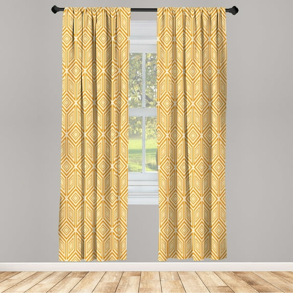 Ambesonne Geometric Curtains, Diamond Ornament, Pair of 28"x84", Pale Yellow Orange