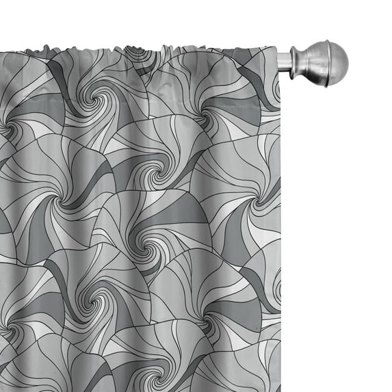 Ambesonne Geometric Curtains, Doodle Circle Stripes, Pair of 28"x84", Grey and Pale Grey