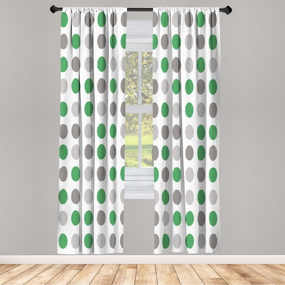 Ambesonne Geometric Curtains, European Retro Polka Dots, Pair of 28"x63", Fern Green