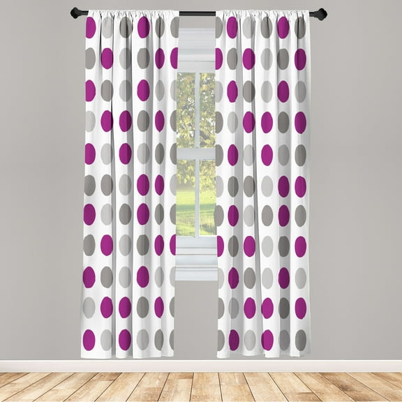 Ambesonne Geometric Curtains, European Retro Polka Dots, Pair of 28"x63", Purple Dimgray