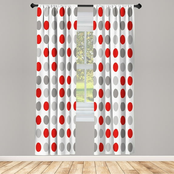 Ambesonne Geometric Curtains, European Retro Polka Dots, Pair of 28"x63", Red Dimgray