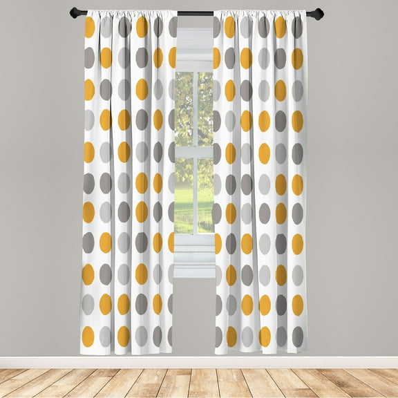 Ambesonne Geometric Curtains, European Retro Polka Dots, Pair of 28"x84", Earth Yellow