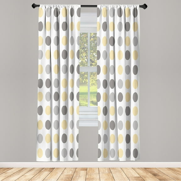 Ambesonne Geometric Curtains, European Retro Polka Dots, Pair of 28"x84", Pale Yellow