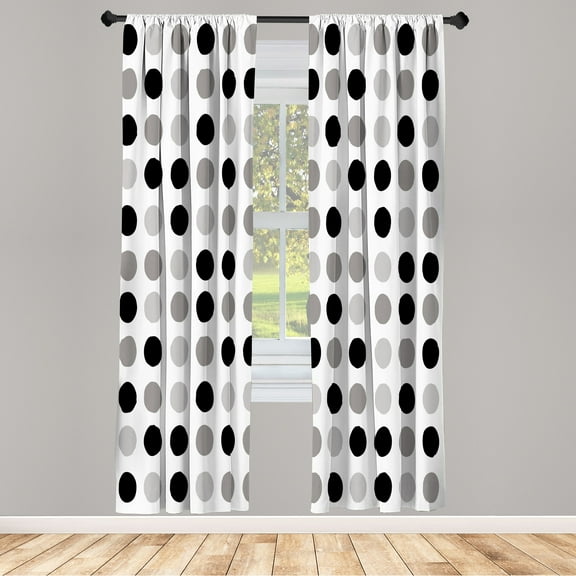 Ambesonne Geometric Curtains, European Retro Polka Dots, Pair of 28"x95", Black Dimgray