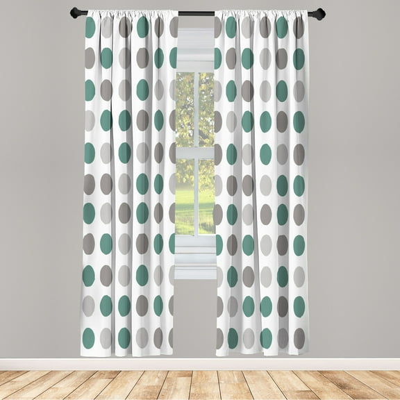 Ambesonne Geometric Curtains, European Retro Polka Dots, Pair of 28"x95", Jade Green