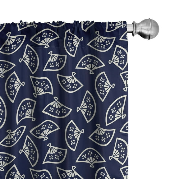 Ambesonne Geometric Curtains, Fan Pattern, Pair of 28"x63", Dark Blue Cream