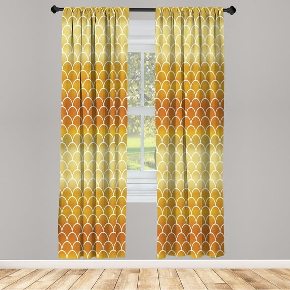 Ambesonne Geometric Curtains, Fish Scale Rising Sun, Pair of 28"x95", Pale Coffee Dark Orange
