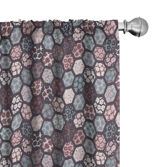 Ambesonne Geometric Curtains, Floral Motif Hexagon Grid, Pair of 28"x84", Dark Mauve Cadet Blue