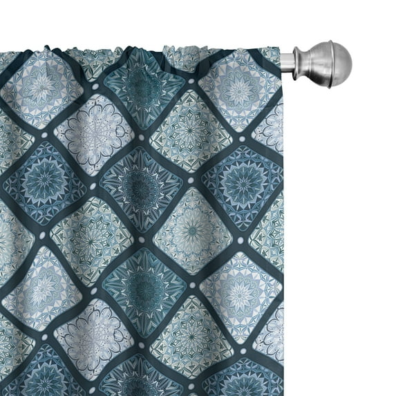 Ambesonne Geometric Curtains, Floral Vintage Mandalas, Pair of 28"x84", Violet Blue Pale Teal