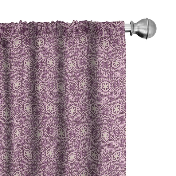 Ambesonne Geometric Curtains, Flower Motifs Squares Art, Pair of 28"x63", Pale Purple and Pearl