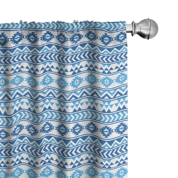 Ambesonne Geometric Curtains, Folk Cultural Forms, Pair of 28"x95", Blue White