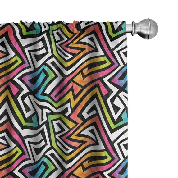 Ambesonne Geometric Curtains, Grunge Game Retro, Pair of 28"x95", Multicolor
