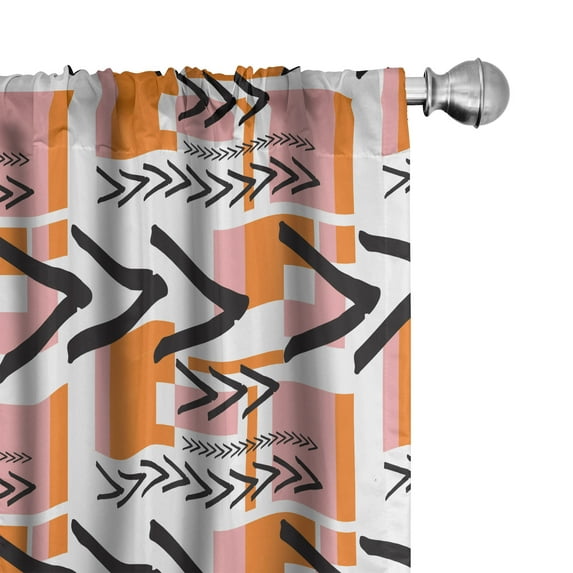 Ambesonne Geometric Curtains, Grunge Shapes, Pair of 28"x95", Orange Pale Pink Black