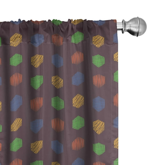 Ambesonne Geometric Curtains, Hand Drawn Hexagons, Pair of 28"x63", Multicolor