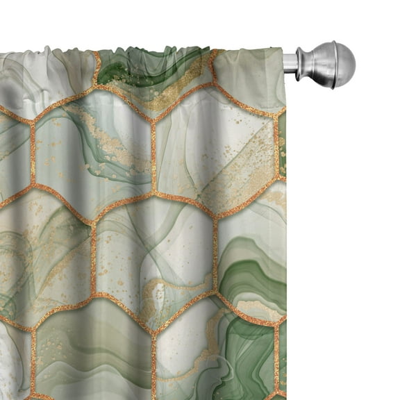 Ambesonne Geometric Curtains, Hexagon Ink Pattern Art, Pair of 28"x63", Reseda Green and Pale Orange