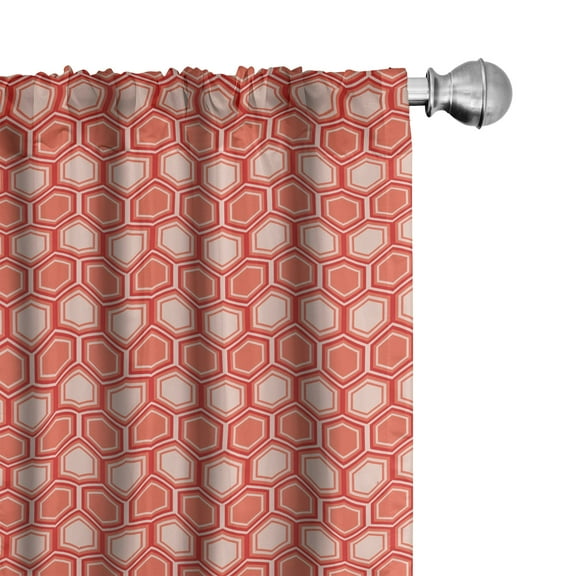 Ambesonne Geometric Curtains, Hexagonal Comb Tile, Pair of 28"x95", Peach Coral Dark Coral