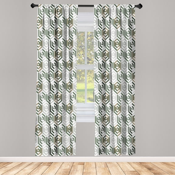 Ambesonne Geometric Curtains, Hexagonal Pattern Retro, Pair of 28"x95", Pale Khaki