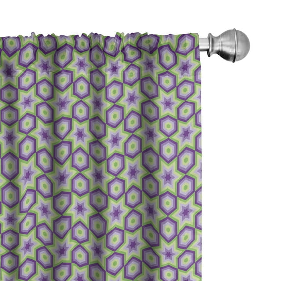 Ambesonne Geometric Curtains, Hexagons and Stars Art, Pair of 28"x95", Pale Purple and Lime Green