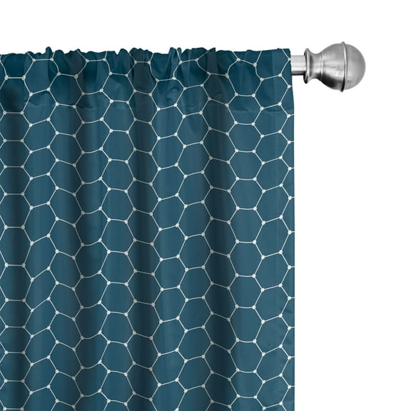 Ambesonne Geometric Curtains, Hexagons with Dot Edges, Pair of 28"x63", Petrol Blue and White