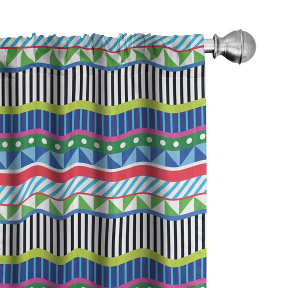 Ambesonne Geometric Curtains, Line Triangle Dot Retro, Pair of 28"x63", Apple Green and Multicolor