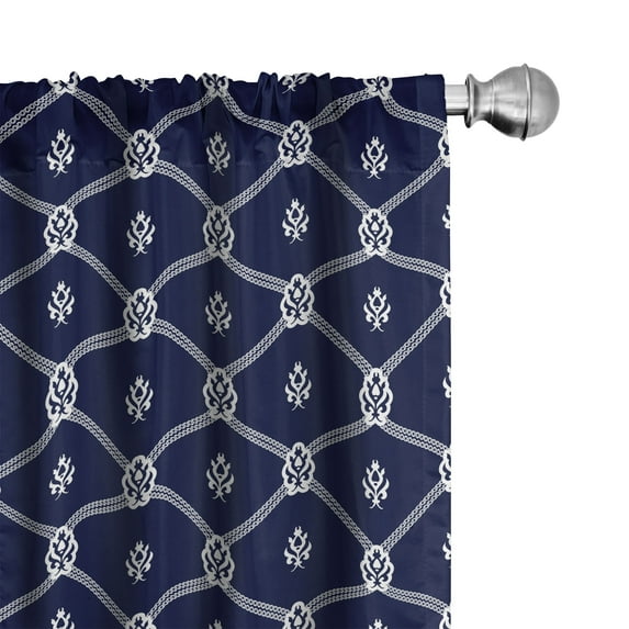 Ambesonne Geometric Curtains, Marine Motifs Aquatic, Pair of 28"x84", Dark Blue and White
