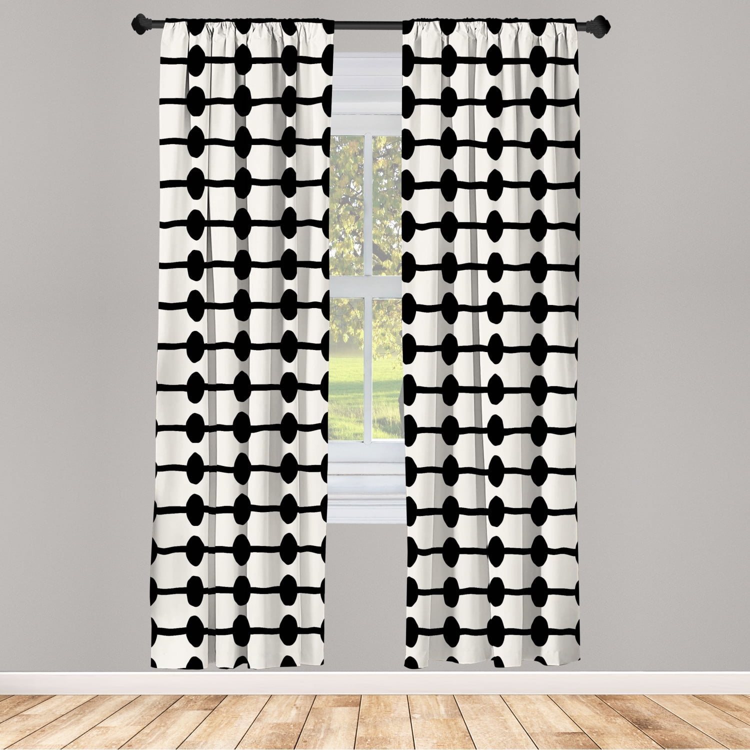 Off-White and Black Geometric Light-Filtering Curtain Panels, 63"