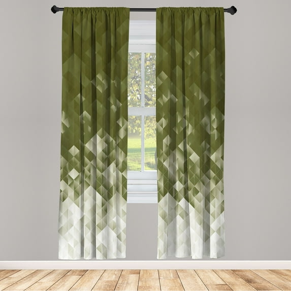 Ambesonne Geometric Curtains, Mosaic Ombre Violet Tones, Pair of 28"x63", Olive Green