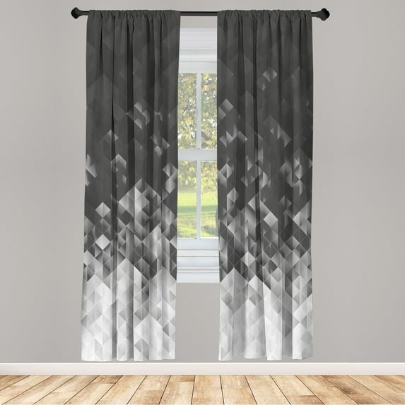 Ambesonne Geometric Curtains, Mosaic Ombre Violet Tones, Pair of 28"x84", Dark Grey