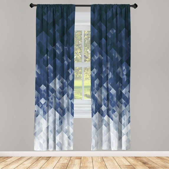 Ambesonne Geometric Curtains, Mosaic Ombre Violet Tones, Pair of 28"x84", Night Blue