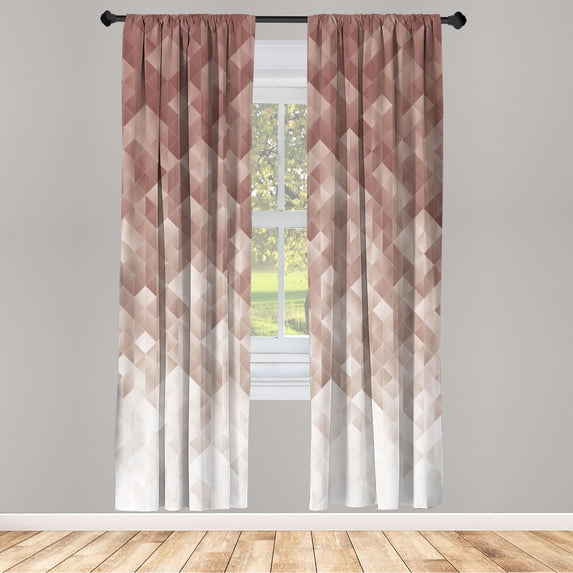Ambesonne Geometric Curtains, Mosaic Ombre Violet Tones, Pair of 28"x84", Warm Taupe