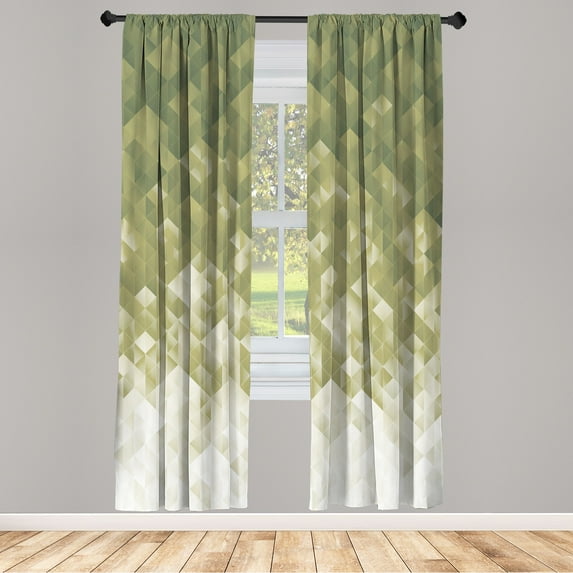 Ambesonne Geometric Curtains, Mosaic Ombre Violet Tones, Pair of 28"x95", Khaki White