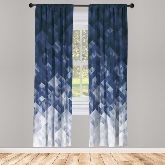 Ambesonne Geometric Curtains, Mosaic Ombre Violet Tones, Pair of 28"x95", Night Blue