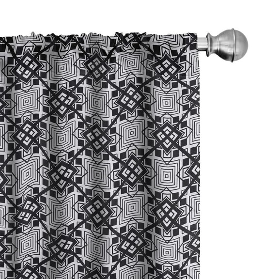Ambesonne Geometric Curtains, Overlapping Diamonds, Pair of 28"x84", Black and Pale Grey