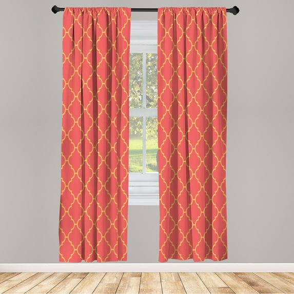Ambesonne Geometric Curtains, Pattern of Simple Modern, Pair of 28"x84", Coral Mustard