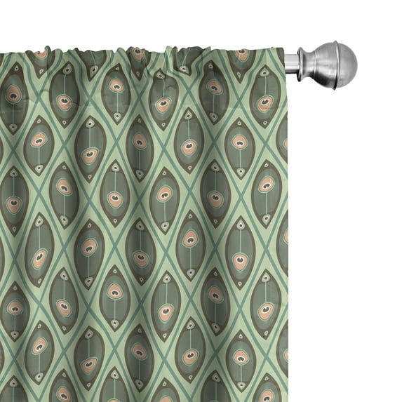 Ambesonne Geometric Curtains, Peacock Feathers, Pair of 28"x95", Pistachio Green Tan
